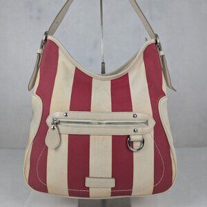 Vintage Burberry Hobo Canvas Leather Top Handle Shoulder Bag Red/Cream